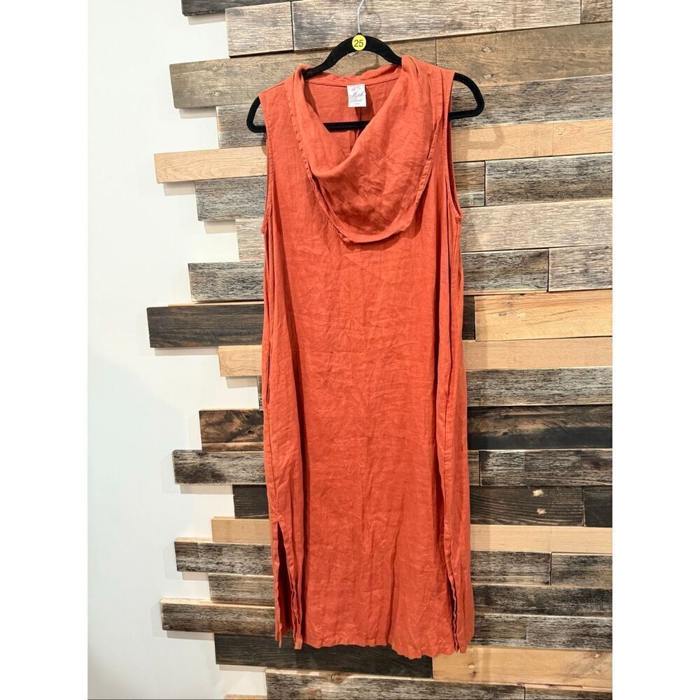 Match Point Women's Linen Cowl Neck Sleeveless pockets size Small